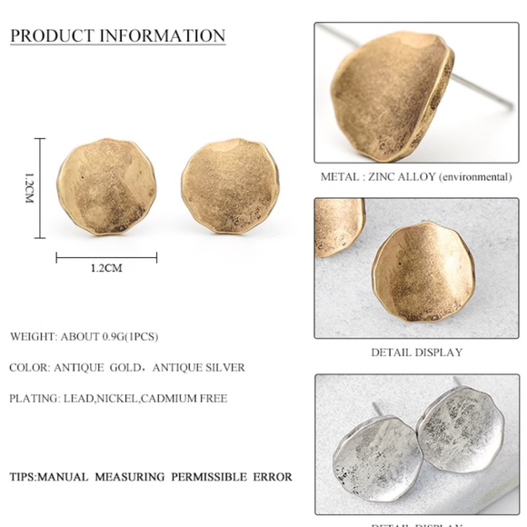 Round Gold Stud Earrings - Picture 4 of 4